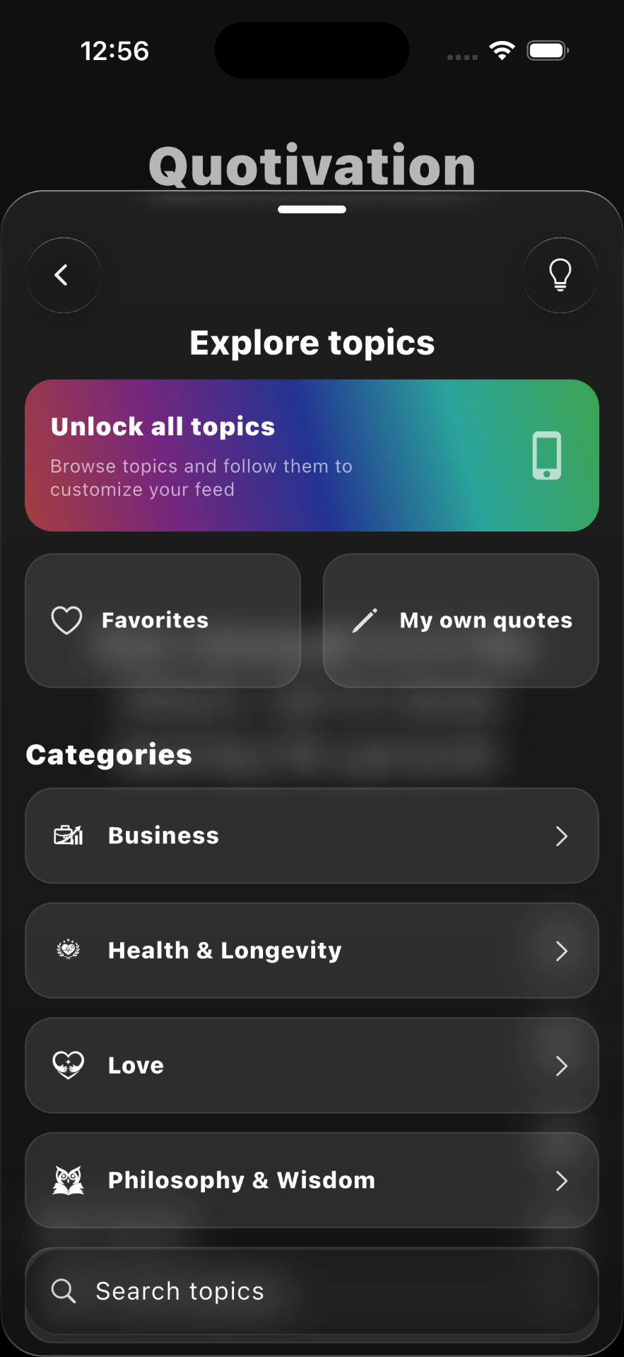 Quotivation explore topics screen